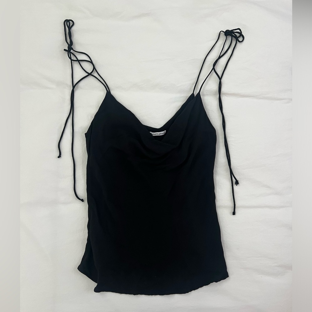 Reformation Black crowl neck top with tie Straps